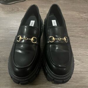 Steve Madden Chunky Black Loafers with Gold Hardware